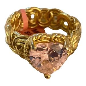 EUC - PINK Cubic Zircon Ring I- Yellow Gold over 316 Stainless Steel sz 8